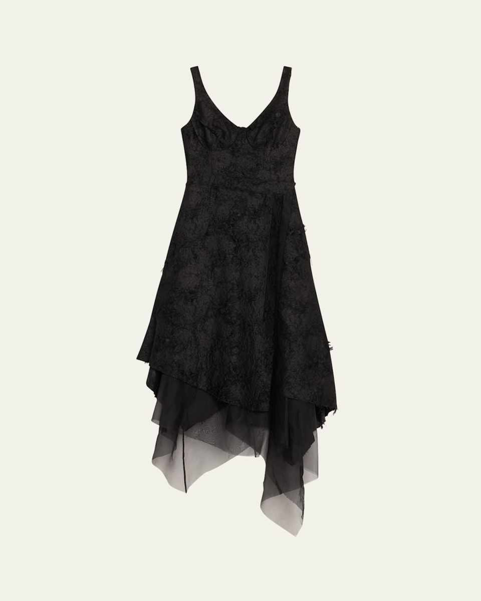 Asymmetrical Fray Jacquard Midi Dress With Bustier